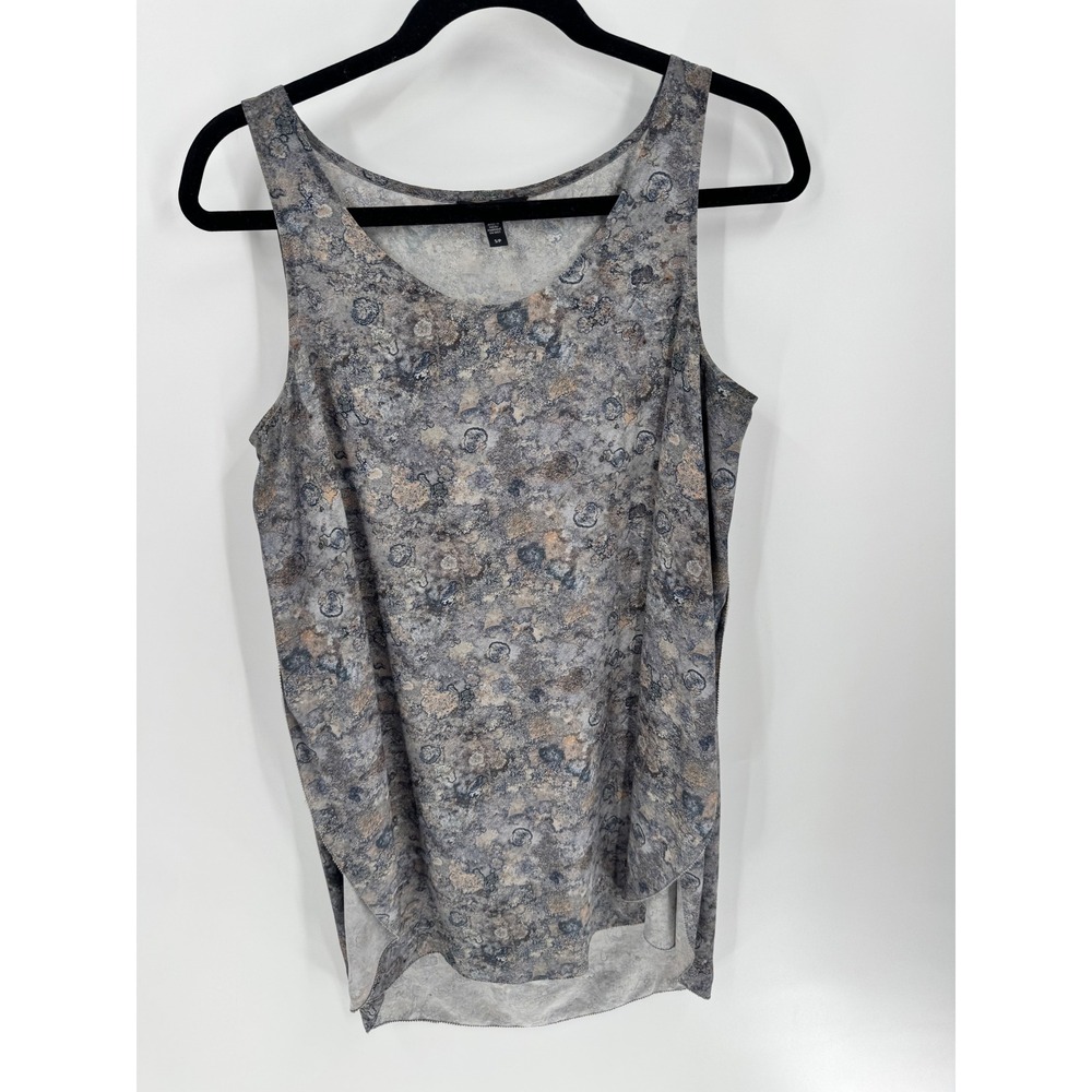 Eileen Fisher Silk Tank Top Women Small Petite Gray Abstract High Low Slits - Picture 7 of 9